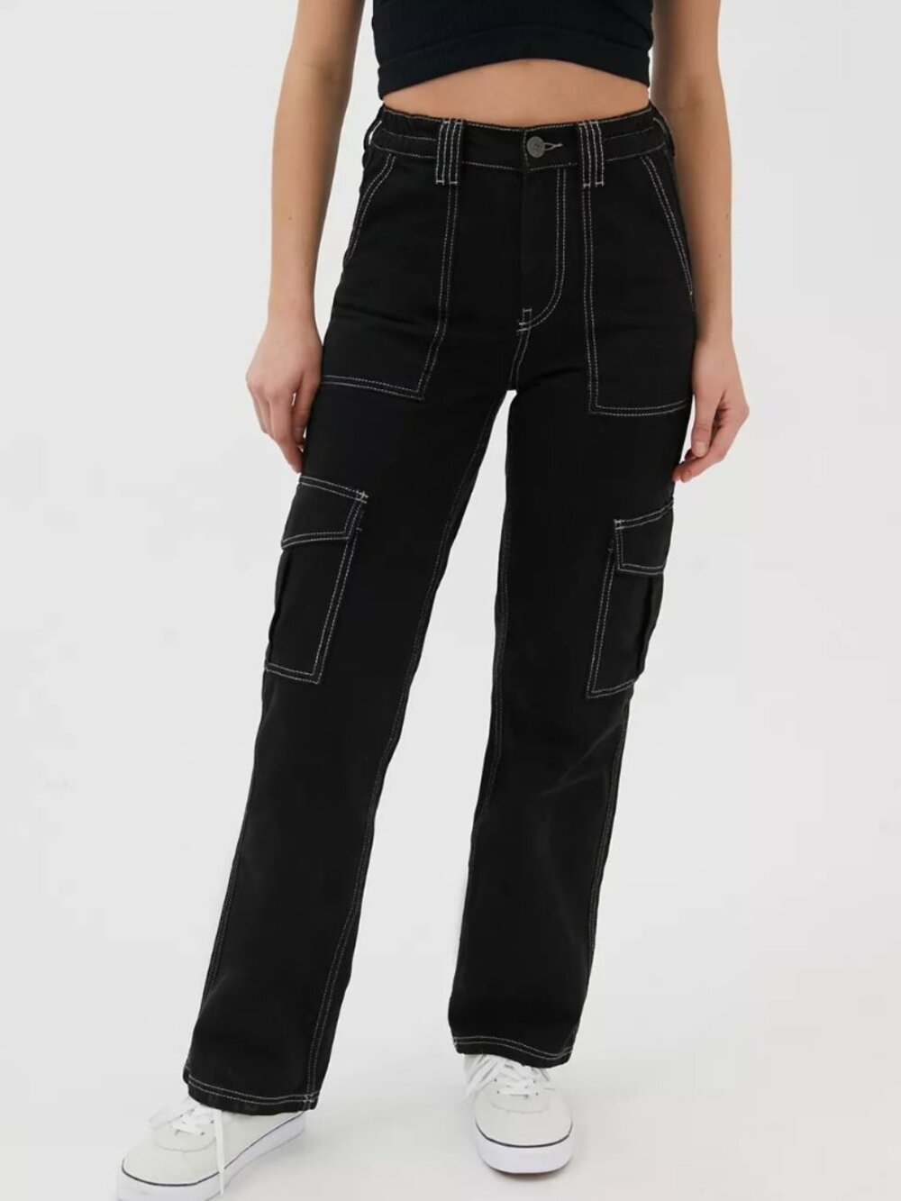 BDG High-Waisted Contrast Stitch Skate Jeans – Black (W26)